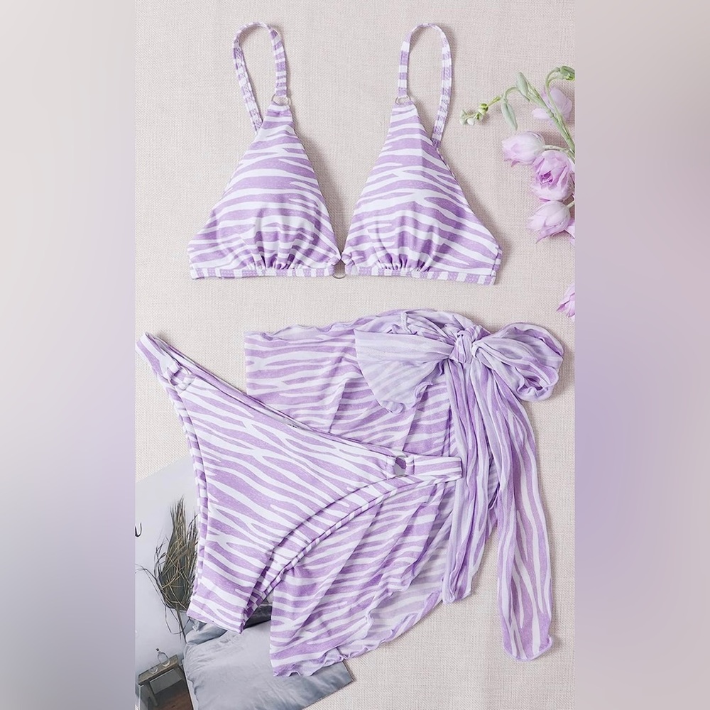Women's 3 Piece Triangle Bikini Set Swimsuit with cover up